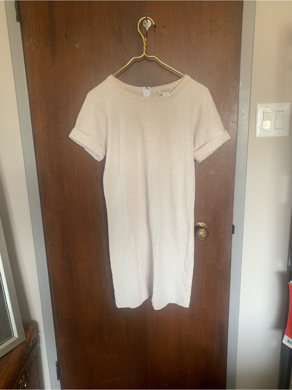 Club Monaco Cream Short-Sleeve Rib Knit Midi Dress